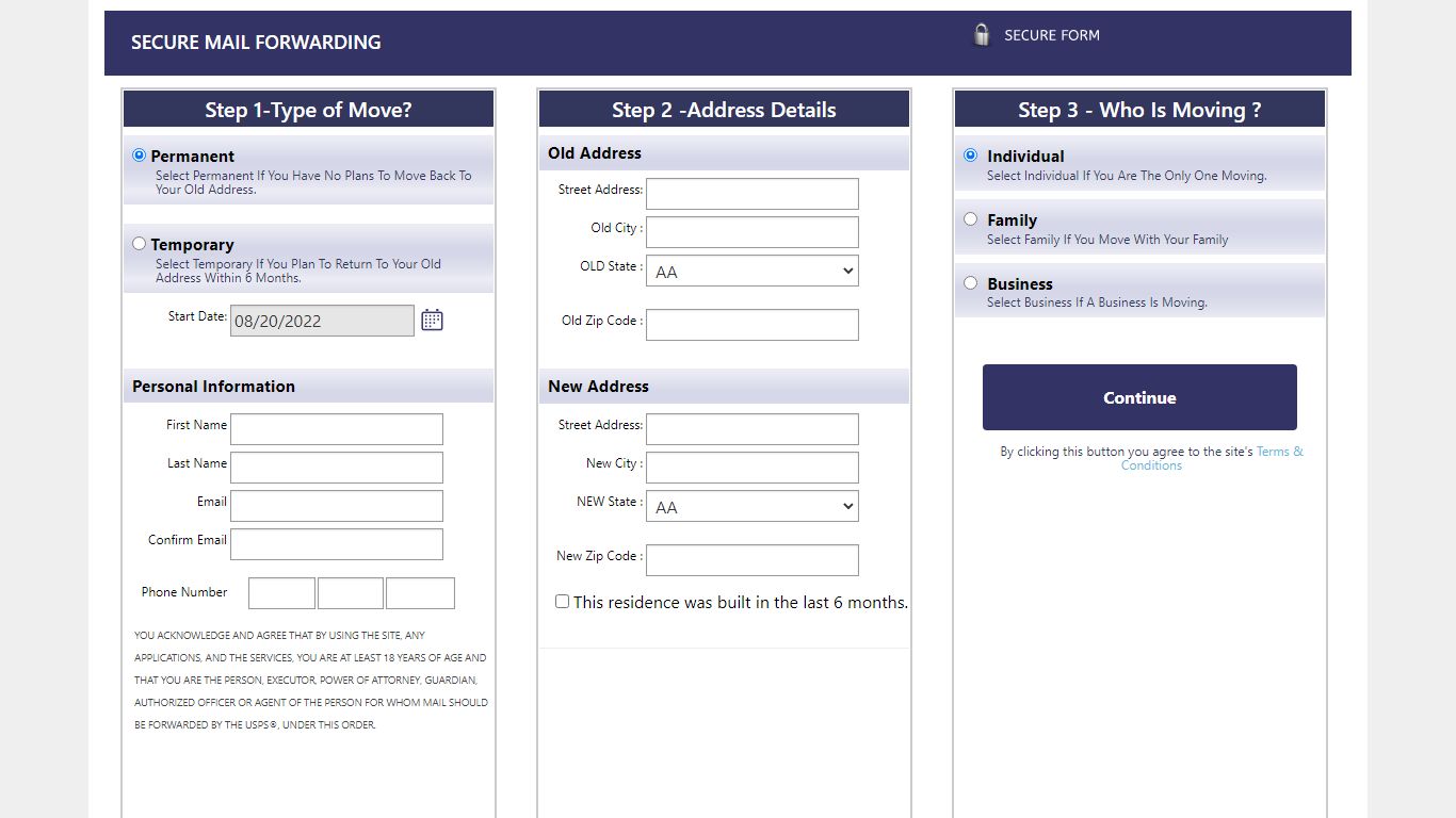 Change of Address for US Mailing (Post office, postal office or US ...